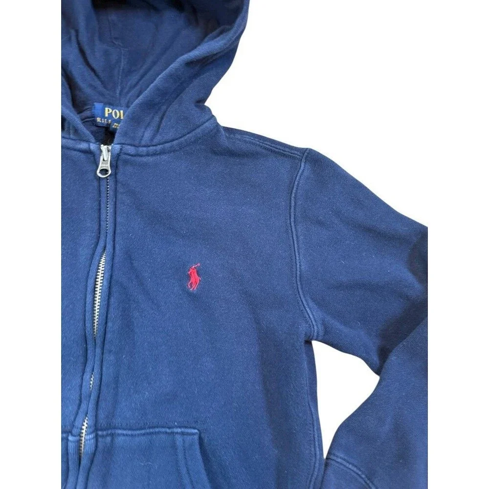 Polo Ralph Lauren Boys Hoodie Sweatshirt Size Small (8) Full Zip Navy Pony Logo